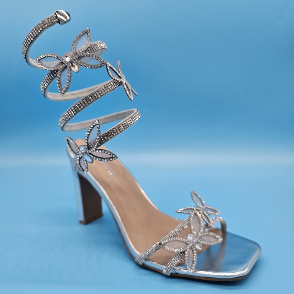 Elegant Silver Strappy Heels